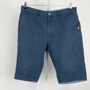 Beams Heart Checkered Shorts Mens XL Blue Tonal Pattern Cotton Blend 2952